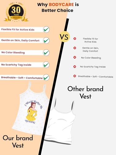 Image of BODYCARE Disney Princess Printed Girls Camisole Pack of 3 | 100% Cotton | Ultra Soft Breathable Innerwear | Skin Friendly, Tagless Comfort | Ideal for School