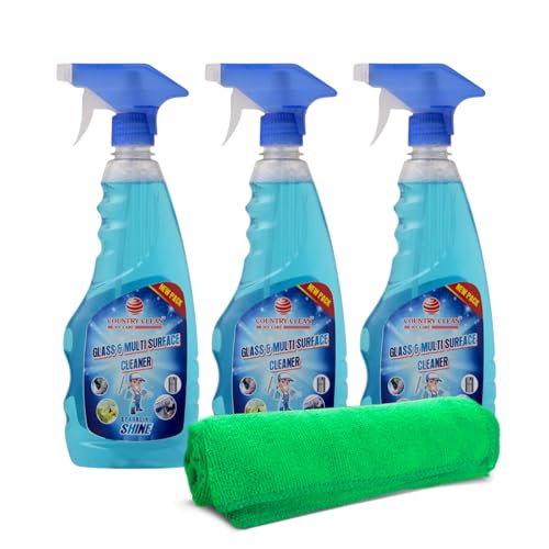 Image of Glass Cleaner Spray- 500 ml x 3 (Pack of 3) with Microfiber Cloth, Car Glass Cleaner Liquid and All Surface Solution for Car, Kitchen and Home Surfaces