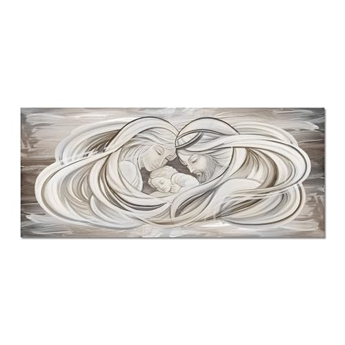 Lupia - Quadro Moderno PICTURES Sacra Famiglia su Tela Materica a Rilievo, Decorazione per Soggiorno e Camera, Telaio in Fibra di Legno Ecologica, 52x122 cm
