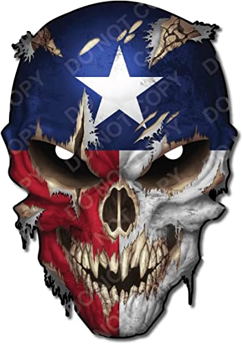 Image of Texas State Flag Star Skull Decal with Reflective Eyes- Premium Skull Stickers for Trucks and Cars - Peel and Stick Safe for Vehicle Paint Vinyl for Motorcycle rv Boat Graphic