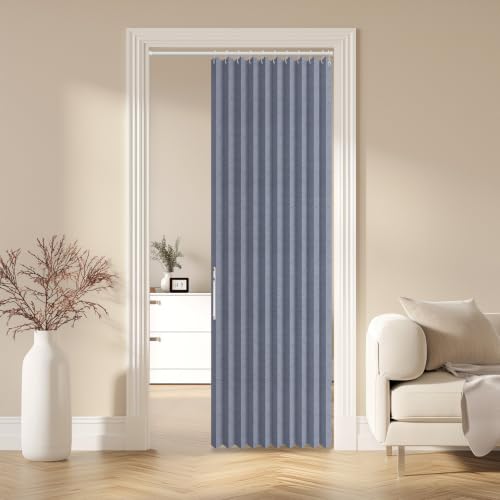 Image of AJAZZ Blackout Magnetic Door Curtain Accordion Doors Interior Closet Door Curtain Invisible Applicable Bedroom Room Living Room Doorway(Dark Blue 42 inch W x 78 inch L 1 Panel