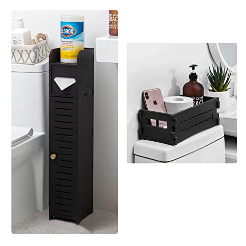 Toilet Paper Holder Storage,Toilet Paper Stand Fit For Small Spaces,Narrow Bathroom Cabinet With Small Storage Basket Great For Tiny Room,2 Bundle Black By Aojezor #TOP16