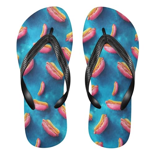 Flip Flop Sandals Colorful Hotdogs Print for Women Men Beach Outdoor XS