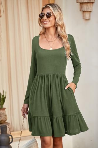 Image of Newshows Women's 2026 Summer Casual Square Neck Ruffle A Line Beach Vacation Sundress Work Business Dress with Pockets