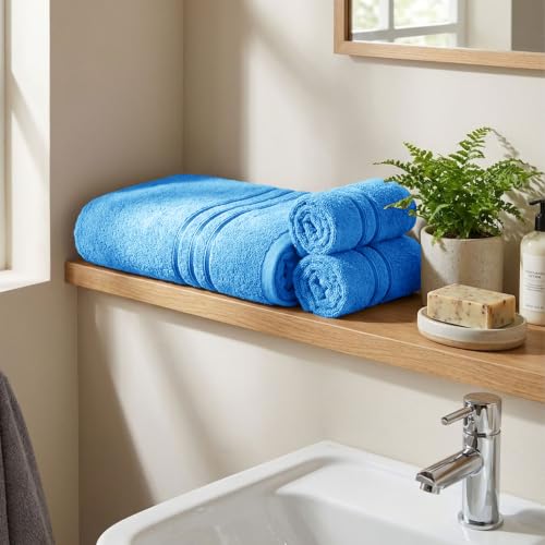 Image of MYTRIDENT Towel Set| Comfort Living | Quick Drying | Travel Friendly | for Men /Women | 3 PC Towel Set | 1 Bath (70 cm x 140 cm) 2 Hand (40 cm x 60 cm) | 100% Cotton 400 GSM - Ocean Blue