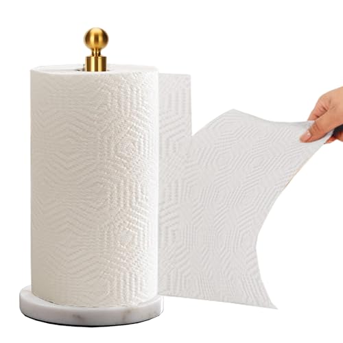 Gold Paper Towel Holder Countertop, with Weighted Marble Base for One-Handed Operation, No Wobbly (Marble Base, Gold)