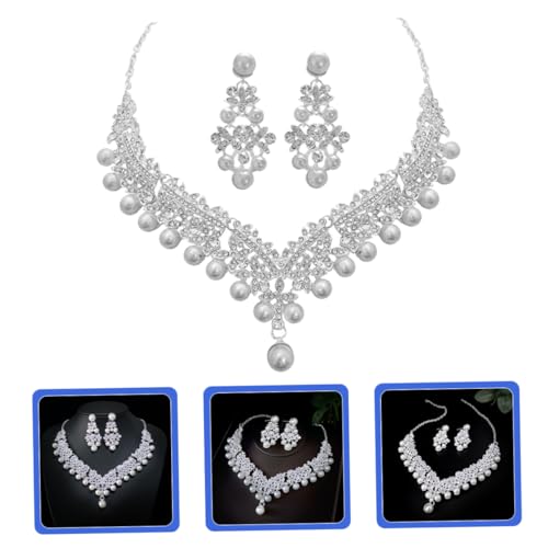 Collier en strass perles parure bijoux de mariage boucles d'oreilles femme robe mariée - 5