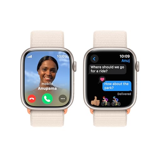 Image of Apple Watch Series 9 [GPS + Cellular 45mm] Smartwatch with Starlight Aluminum Case with Starlight Sport Loop One Size. Fitness Tracker, Blood Oxygen & ECG Apps,Always-On Retina Display,Water Resistant