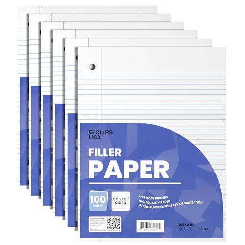 Papier ligné pour université en lot de 6 paquets de feuilles volantes format 26.7x20.3 cm