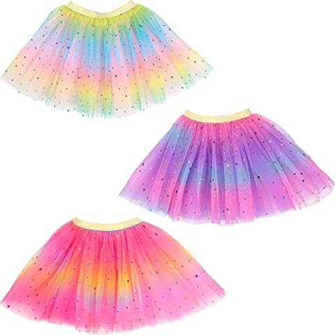Cotiny 3 Pieces Rainbow Tutu Skirts Girls Ballet Skirt with Stars Colorful Tulle Running Skirts for Baby Girls Ballet Class Princess Cosplay Party Dress (Light Color) Cover