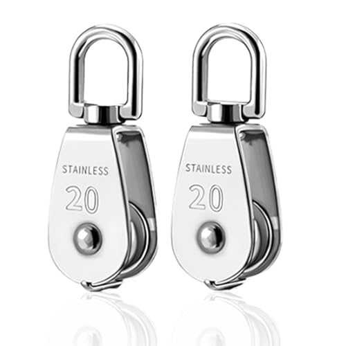 2 Pièces Poulie de Levage, Poulie Simple M20 en Acier Inoxydable 304, Poulies Bloc Roulette de 20 mm, Poulie de Renvoi, Poulies pour Cordes, Système de...
