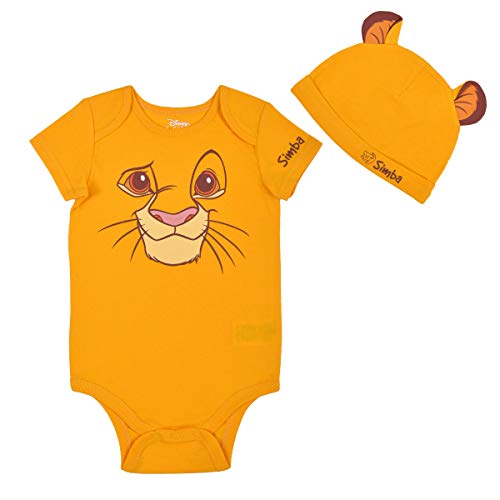 Image of Disney Lion King Boys’ Simba Costume Bodysuit and Hat Set for Newborn and Infant – Yellow/Brown/White
