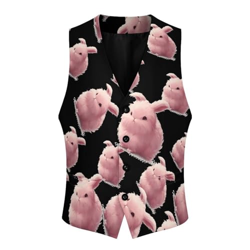 Cute Angora Bunny Men's Suit Vest Waistcoat Vests Formal Dress with 2 Pockets for Business Casual Tuxedo3