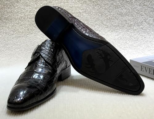 Santimon Men's Leather Formal Dress Monk Strap Loafers - Fashion Comfortable Crocodile-Embossed Shoes for Business Wedding3