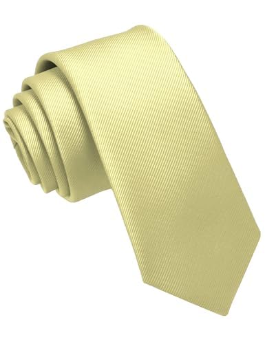 JEMYGINS Cravate Homme Slim Unie 6 Cm avec Pochette Assortie pour Mariage Business Jaune Clair/Jaune Citron