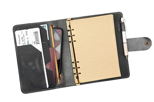 Personalized vintage gray leather travel journal with pockets A5 travelers notebook travel binder organizer NBA509TB