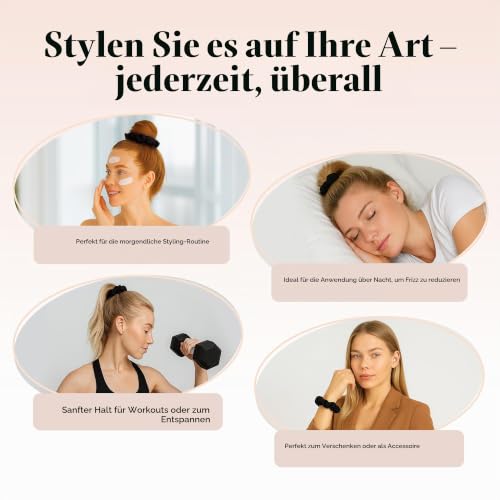 Kitsch Satin Haargummis Damen, Weicher als Seide - Schwarz, 5 Stück – Ansicht 5