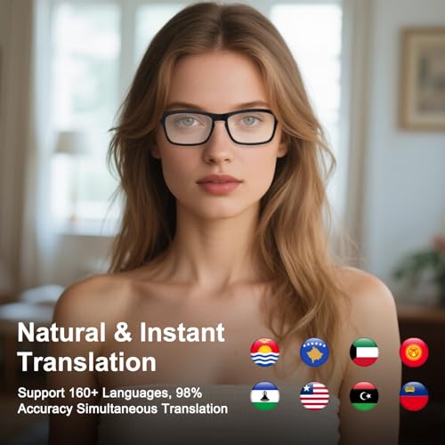Tulbeys Bluetooth AI Smart Glasses mit 160+ Sprachen, Farbwechselnden Gläsern, Integriertem Lautsprecher - Echtzeit Sprachtranslator Smart Brille für Geschäftsreisen, Meetings & Business