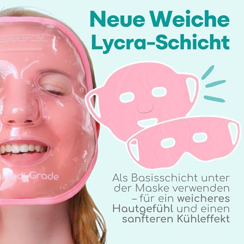 Medi Grade Kühlmaske Gesicht und Kühlende Augenpads, Rosa – Augenmaske Kühlend mit Geltechnologie, Gesicht, Augen, Augenringe entfernen, Reduziert Schwellungen, Dunkle Ringe, mit Kühltasche