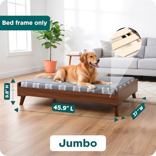 Image of Furhaven (Old Version) Elevated Dog Bed Frame for 44 inch x 35 inch XL Dog Beds, Easy Assembly - Mid-Century Modern Bed Frame - Walnut, Jumbo /XL