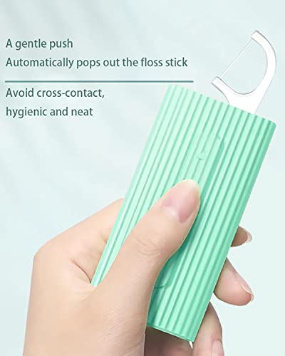 Travel-When-Traveling-for-Oral-Cleaning-of-Portable-Dental-Floss-Picks-DispenserTravel-Floss-Picks-Case-ReusableBuilt-in-10-Count-Adult-Dental-FlossTwo-BoxesGreen