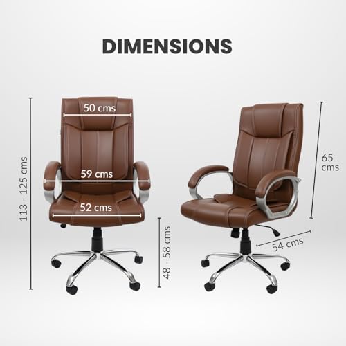 Image of activa Ergonomic Office Chair | Premium Leatherette Boss Chair with Padded Seat & Backrest | Adjustable Height Seat for Work /Study /Gaming (Kylie, Brown)