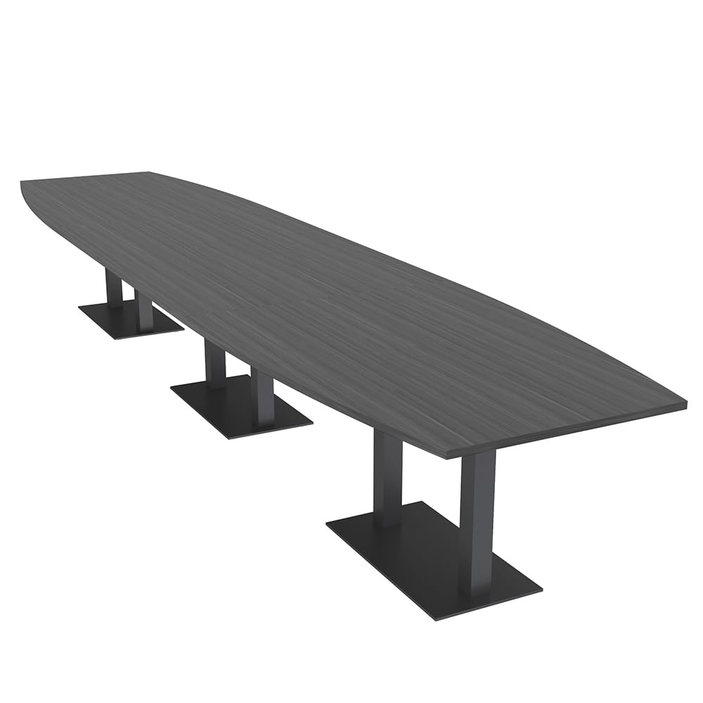SKUTCHI DESIGNS INC. Harmony Series 16 Person Boat Shaped Table | Modular Conference Table with Matte Black Square Metal Bases | Scratch-Resistant |