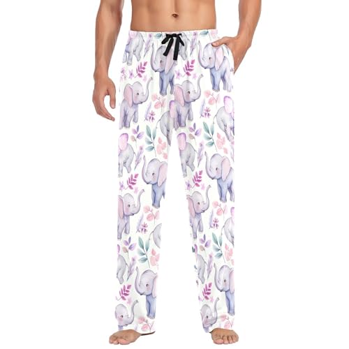 Cute Elephant Men's Pajamas Pants Cotton Sleep Bottoms Pants Lounge Sleepwear - S