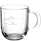 Leonardo Emozione Geschenk Tassen all you need is love, 4 Stück, spülmaschinengeeignete Glas-Tassen, Tee-Tassen mit goldenem Schriftzug, 400 ml, 046451