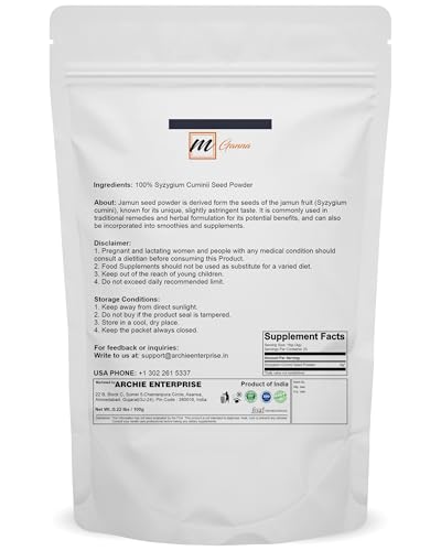 mGanna 100% Natural Jamun Seed Powder | 0.22 LBS / 100 GMS | Eugenia Jambolana Powder for Skin and Health Care