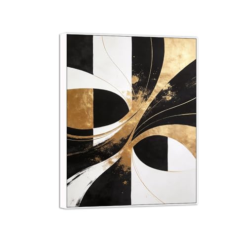 MUHJDYC Abstrait Impression sur Toile-Marbre Tableau Decoration-Moderne Blanc Cadre Tableaux Decoratifs Chambre Salon Bureau(Black White Gold 6) 80x105cm