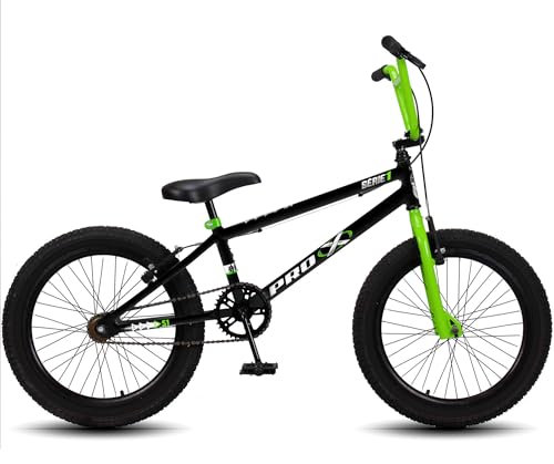 Bicicleta aro 20 BMX Pro-X Infantil Série 1 Aro Aero Freio V-Brake - Preto+verde