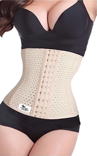 Grasshopr - Waist Trainer Trimmer and Slimming Corset/ 3 Hooks Girdle (Beige Color) (Large)