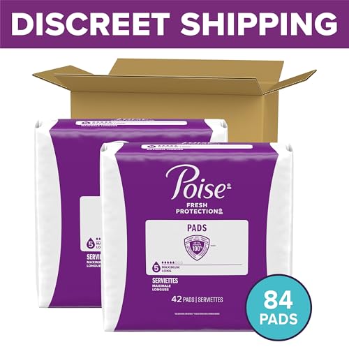 Poise Incontinence pads, Maximum Absorbency, Long, 42 Count (Pack of 2)