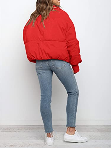 Zesica Women's Winter Warm Long Sleeve Zip Up Drawsting Baggy Cropped Puffer Down Jacket Coat Outerwear,Red,Medium #TOP6