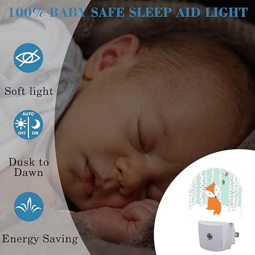 Image of Cute Fox and Bird Night Light for Kids, LED Night Light Plug into Wall with Dusk to Dawn Sensor for Girls Boys Women Men Room Decor, Hallway, Kitchen, Bathroom, Nursery, Stairs