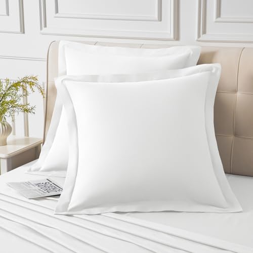 Homiest Euro Sham Covers 26x26 Inch Set of 2, White Pillow Shams with 2 Inch Wide Decorative Flange, European Square Pillowcases 26x26 Pillow Covers, Soft & Cozy Microfiber, Envelope Closure