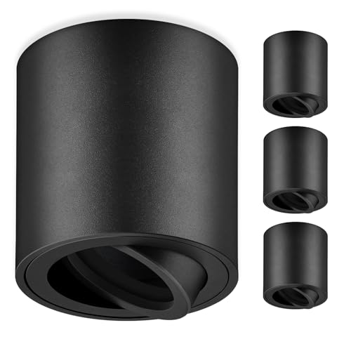 GeyouLux GU10 Aufbauspot Schwarz Ø80x84mm Deckenspots Aufputz Rund 30 Schwenkbar Deckenstrahler 230V mit GU10 Fassung Aufputz Spots aus Aluminium Ohne Leuchtmittel 4 Stück