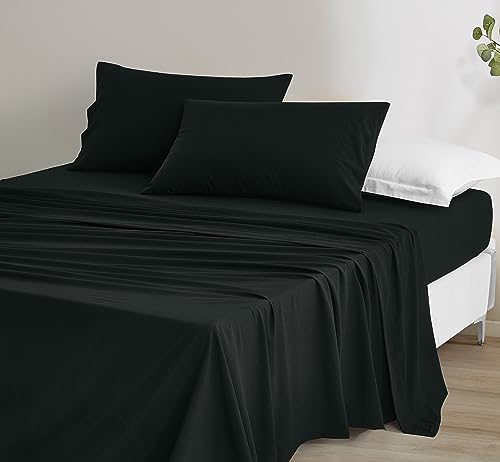 Chezmoi Collection Stone Washed California King Size Sheet Set - 4-Piece Extra Soft Breathable Wrinkle & Fade Resistant 14-Inches Deep Pocket Sheets & Pillowcases Set - California King, Black