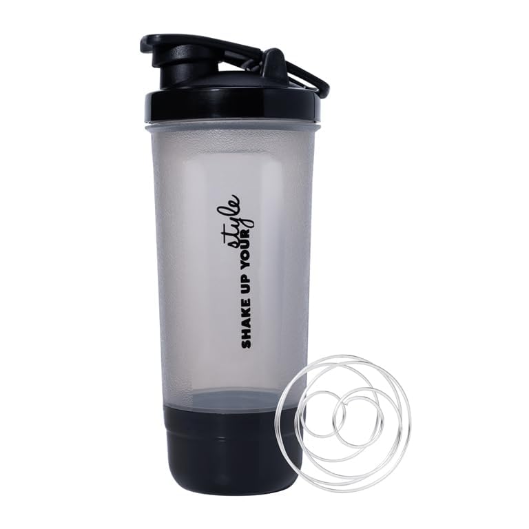 SHOPECOM Premium Stainless Steel Gym Shaker Bottle Shaker Bottles for Protein Shake Leakproof Guarantee Protein Shaker Sipper Bottle Pre Workout With Glass Window Measurement Bpa Free 700 ml Black-image-36