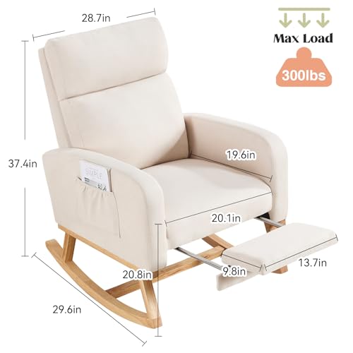 Image of HCHAIRH Rocking Chair Nursery, Nursing Rocking Chairs with Foot Rest for Mom Nursery, Glider Rocker Chair with Footrest and High Backrest for Living Room, Bedroom, Beige