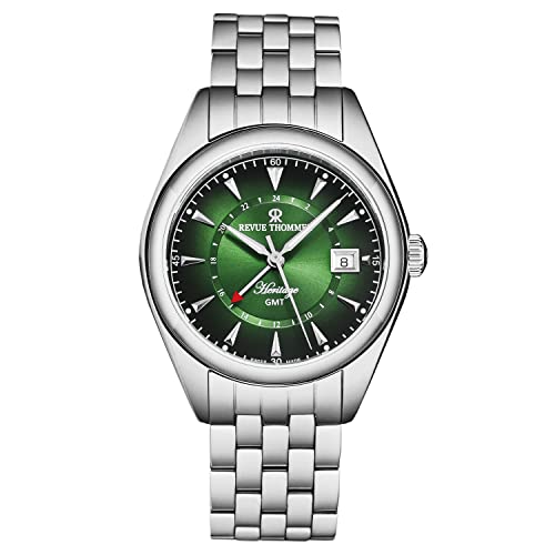 Men's 'Heritage' GMT Green Dial Stainless Steel Bracelet Swiss Automatic Watch 21010.2334