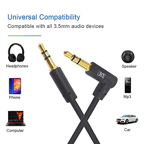 Image of MX RCA Cable AUX to RCA Y Splitter Cable To 2 Rca Stereo Audio Cable PERENT (3.5mm Male to 3.5mm Male Right Angle, 1.5 METER)
