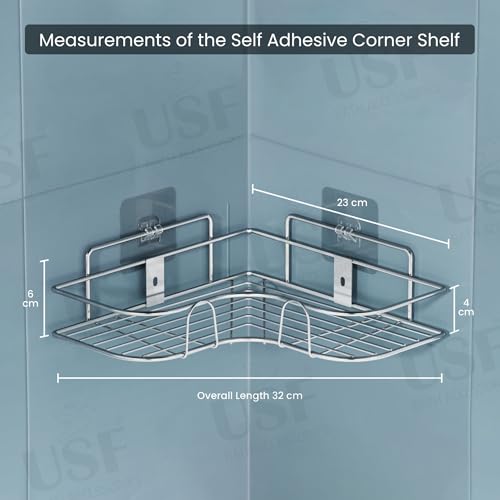 Image of U-S-F BATH ACCESSORIES USF Corner Organizer Shelf Combo for Bathroom Wall, Stainless Steel Self Adhesive Storage Rack for Toiletries and Kitchen Use with Easy Setup (Chrome, Pack of 2)