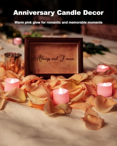 Image of Homemory 24-Pack Pink Remote Flameless Battery Tea Light Candles, 400+ Hrs | 2 /4 /6 /8H Timer LED Flickering Tealight Votives for Valentine's Day, Bridal Showers, Birthdays and Baby Showers