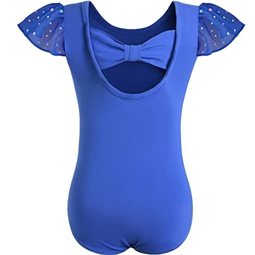 MOLLDAN Girls Dance Ballet Leotards Short Sleeve Criss Cross Straps Back Black-02 2-4T