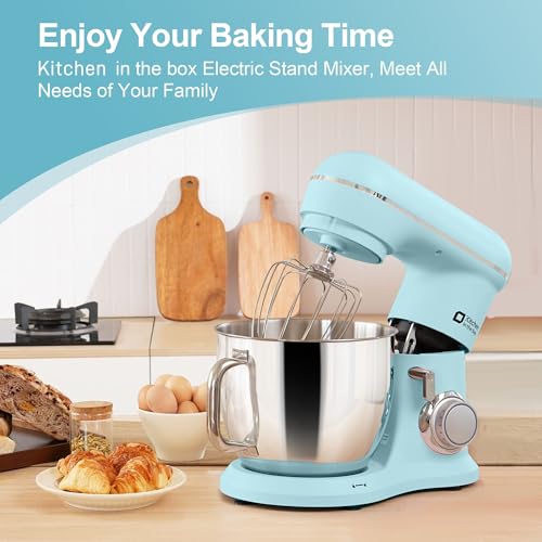 Image of Kitchen in the box 7QT 900W 10-Speed Stand Mixer, Tilt-Head Kitchen Electric Mixer with Dough Hook, Whisk & Flat Beater(Blue)