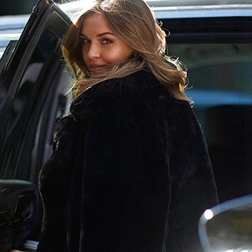 Leeofty Moda feminina inverno cor sólida casaco fofo entalhado colar manga comprida botão oculto gro