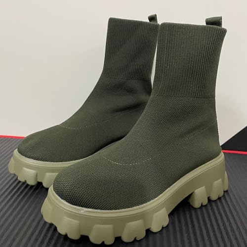 Womens Platform Sock Ankle Boots,Women's Platform Lug Sole Ankle Boots Chunky Heel,Elastic Knit Slip On Booties Shoes3