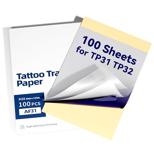TATTMUSE Mini-Tattoo-Transferpapier, 8 x 13,3 cm, nur für TP31/TP32 Tattoo-Drucker, 100 Blatt, geeignet für Tattoo-Künstler in einfachen Tattoos und minimalistischen Tattoos, Tattoo-Kit für Anfänger
